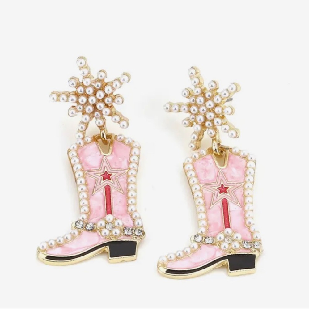Pink Cowboy boot earrings